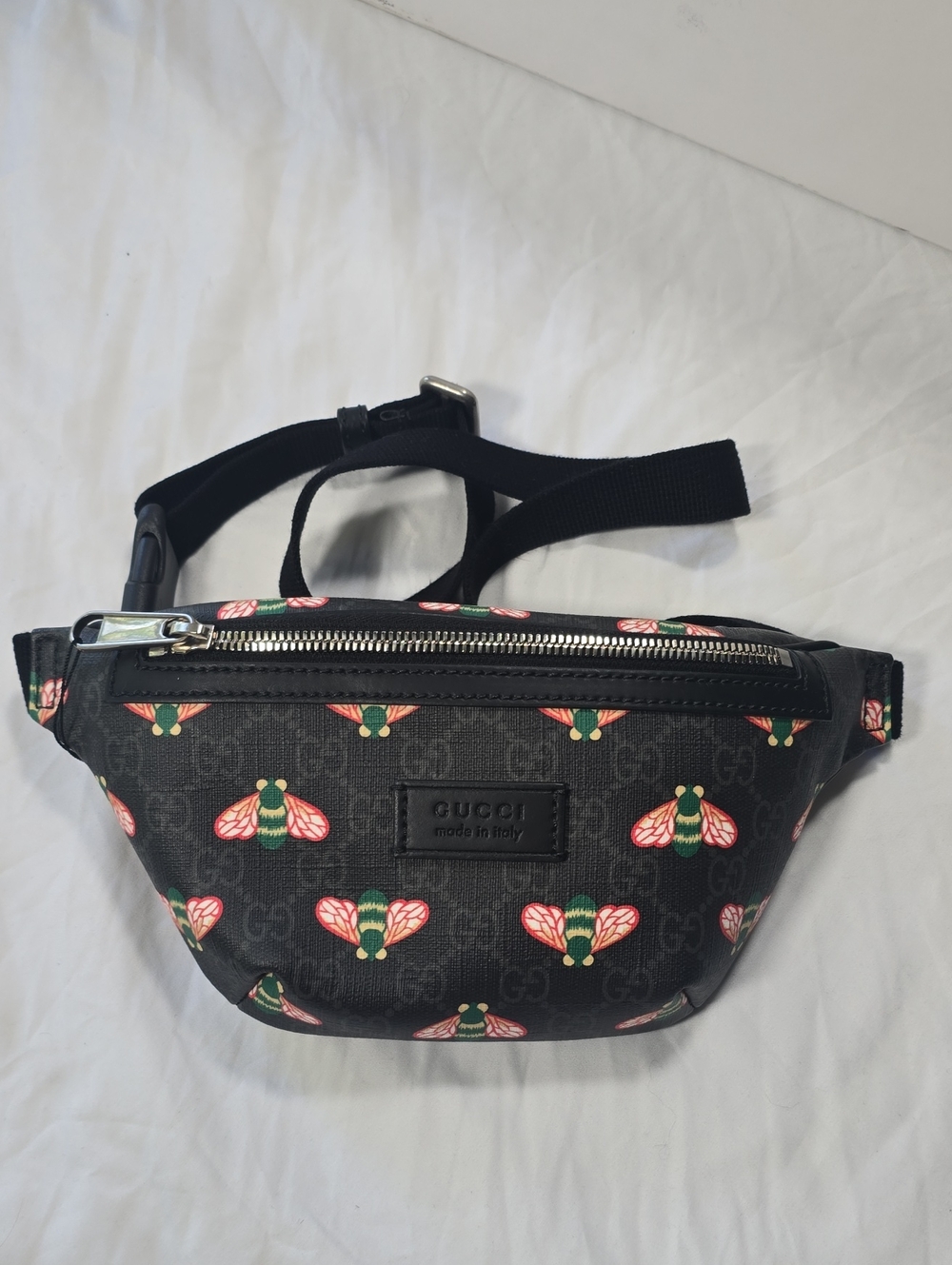 Gucci Black GG Bee Print Waist Bag